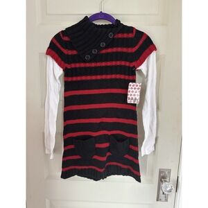 NWT 2010 Energie Girls Sweater Tunic Sz Large Black Red White Strips Long Sleeve